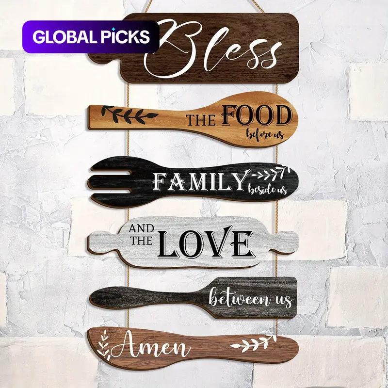 Wooden Kitchen Wall Decor Set, Rustic Utensil-Shaped Hanging Art with Hemp Rope, Wall Decor for Home, Kitchen and Dining Room, Farmhouse Wall Art #GLOBAL PICKS #GLOBAL PICKS