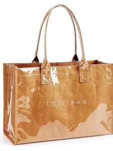 Women's PVC Lightweight Tote Bag, Kraft Paper Work Handbag Purse, Stylish & Durable Design, Perfect for Everyday Use, Ideal Gift Choice