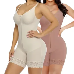 2 Count Women's Solid Color Tummy Control Butt Lifting Full Body Shaper, Fajas, Adjustable Shoulder Straps with Zipper and Hook Closure Shapewear, Zipper Gusset Open Crotch Jumpsuit, Adjustable Strap Bodysuit, Suitable for Daily Wear & Training