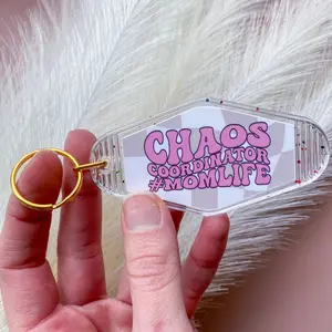 Chaos Coordinator Glitter Keychain - Trendy Checkered Motel Keychain - Cute Gifts For Birthday