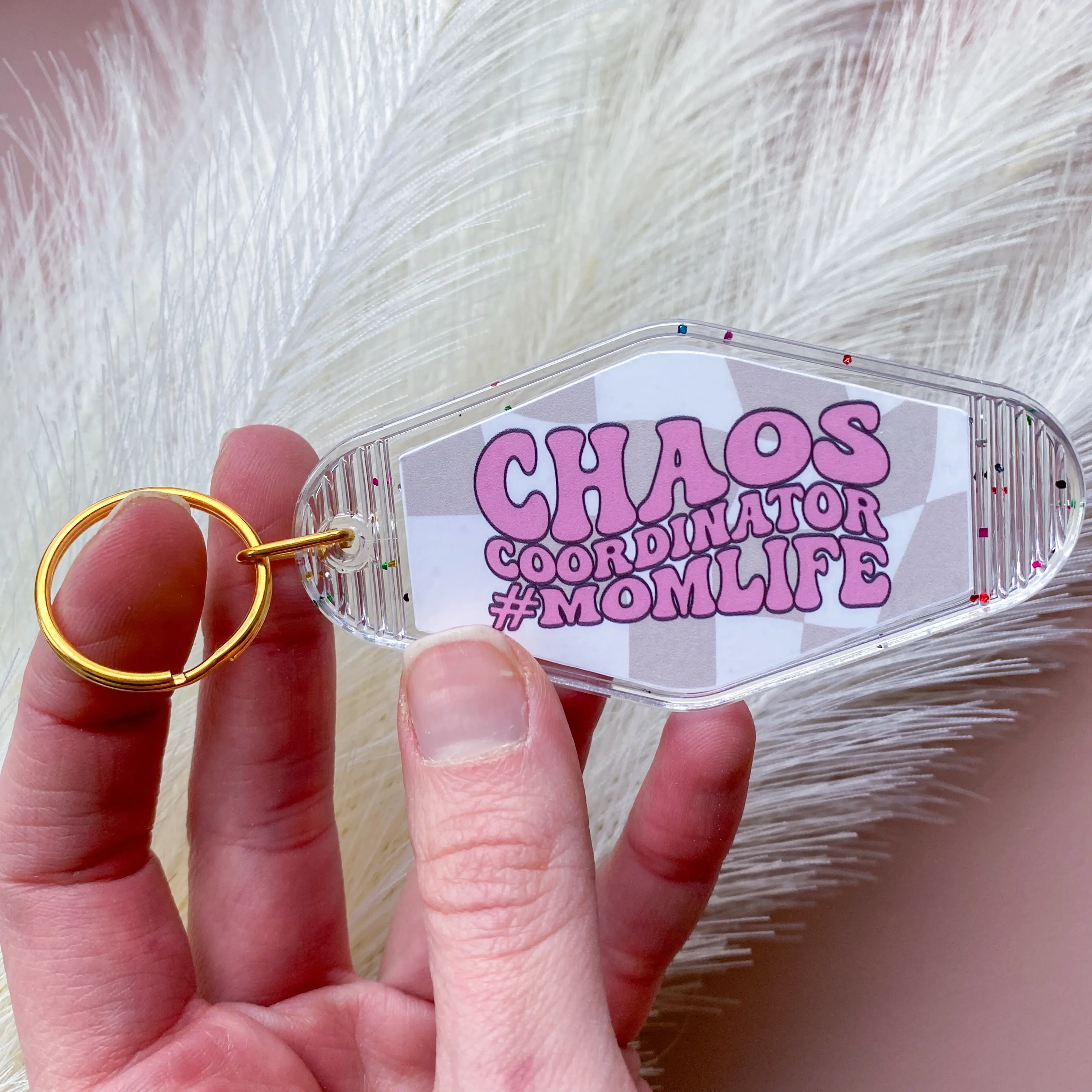 Chaos Coordinator Glitter Keychain - Trendy Checkered Motel Keychain - Cute Gifts For Birthday