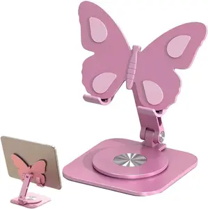 Butterfly Phone Stand for Desk, 360° Rotating Cell Phone Holder, Height & Angle Adjustable Aluminum Desktop Phone Stand, Foldable Portable Phone Holder Compatible with Smartphones and Tablets, Exquisite Solid Bracket Space-saving.breakup support gift