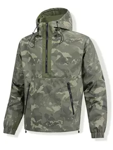 Men's Hooded Camo Half-Zip Jacket for Spring and Fall, Stylish Workwear Ideal for Hiking and Camping, Trendy Outdoor Apparel