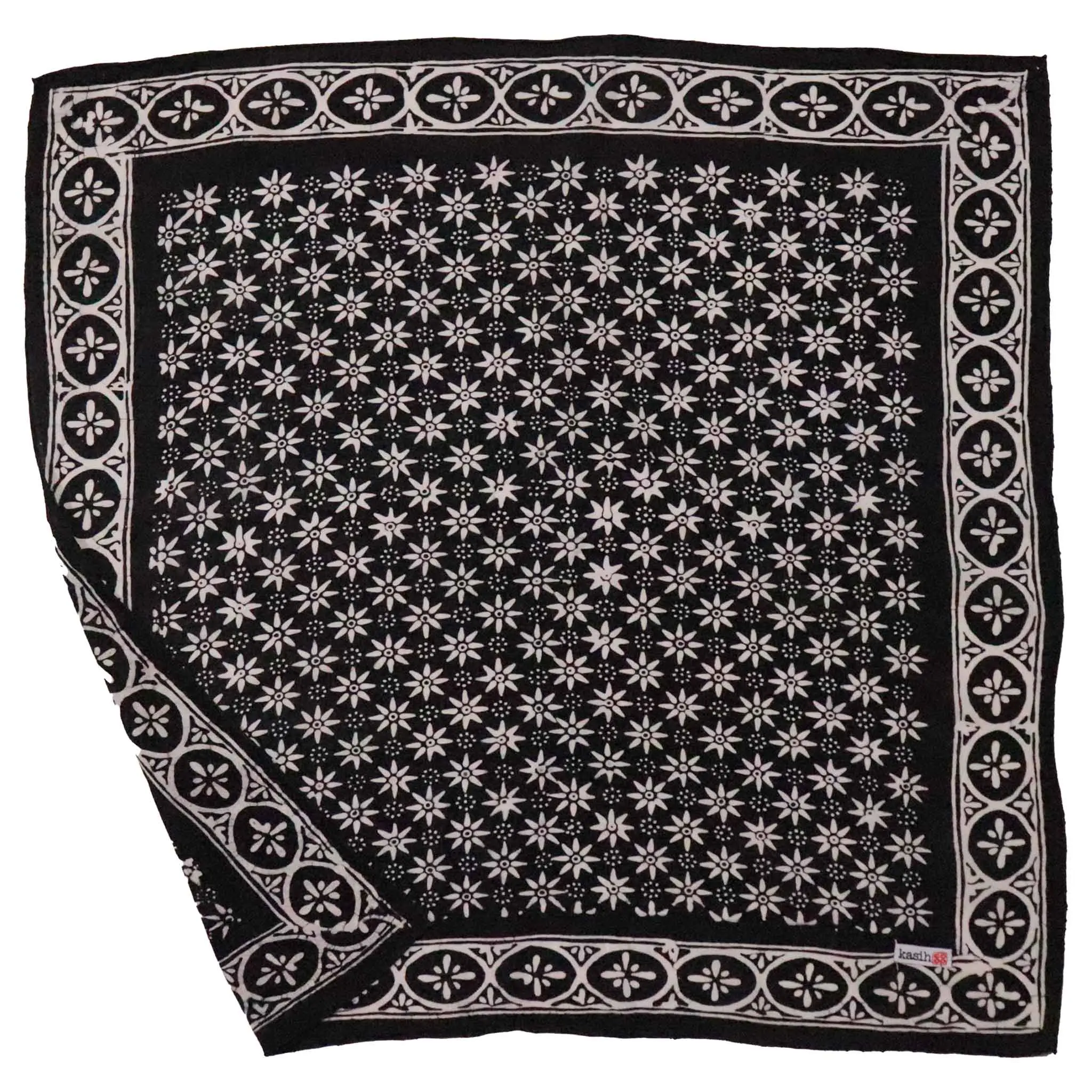 Hand Dyed Batik Bandana, 100% Soft Cotton, Black Mirage