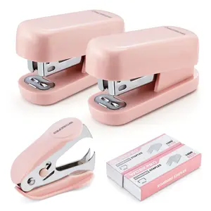 WORKPRO Mini Stapler with Staples, Pink Stapler Set Includes Two Small Staplers, One Staple Remover, 2000 Standard Staples - Cute Staplers for Desk with Non-Slip Base, Lock Design