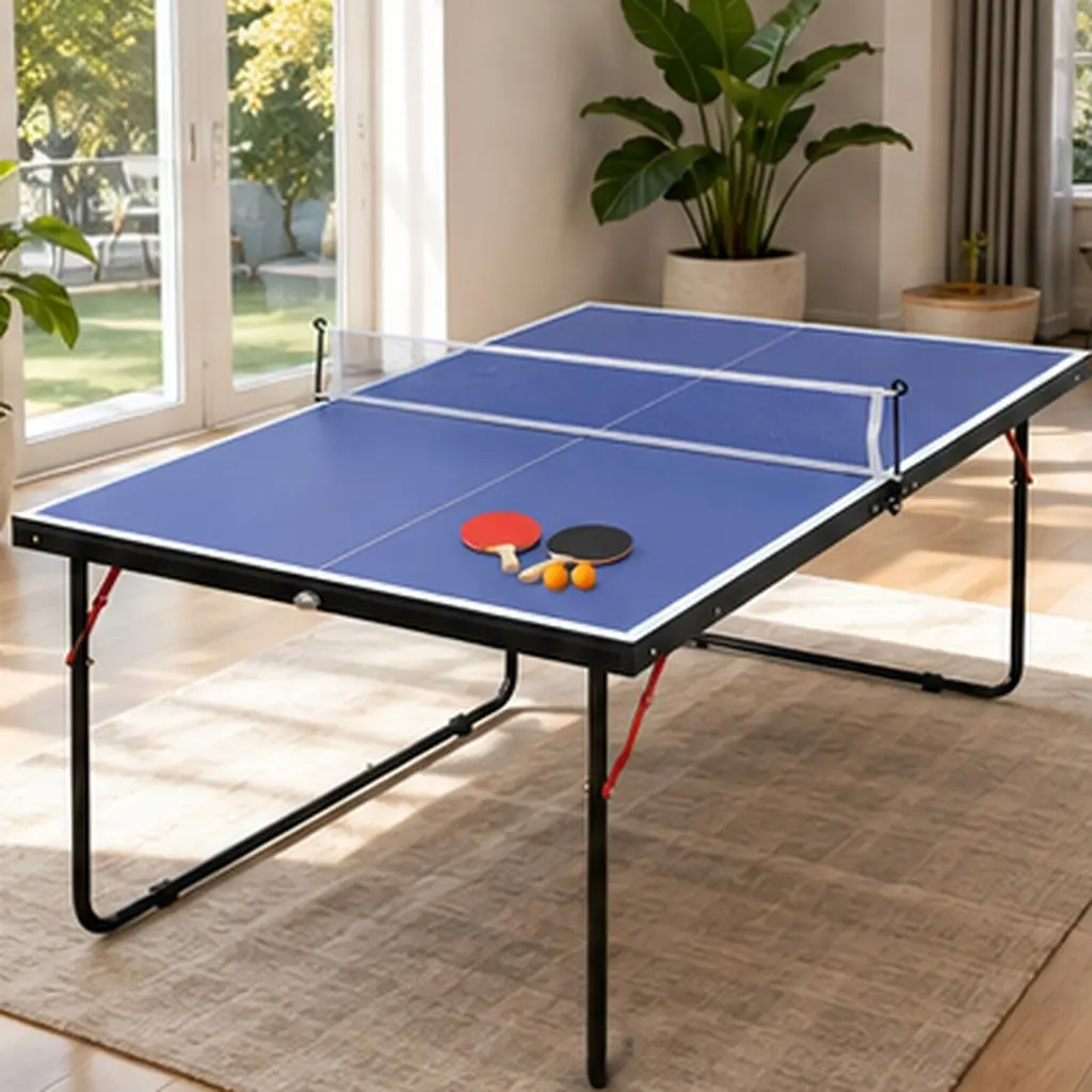 Foldable 4.5FT Table Tennis Table with Net and 2 Paddles 3 Balls, MDF Ping Pong Table for Game Room Office, Compact Portable Easy Storage, Blue/Black Options, Black/Blue Color Options, MDF Material, Product Dimensions: 30.00 W x 54.00 D x