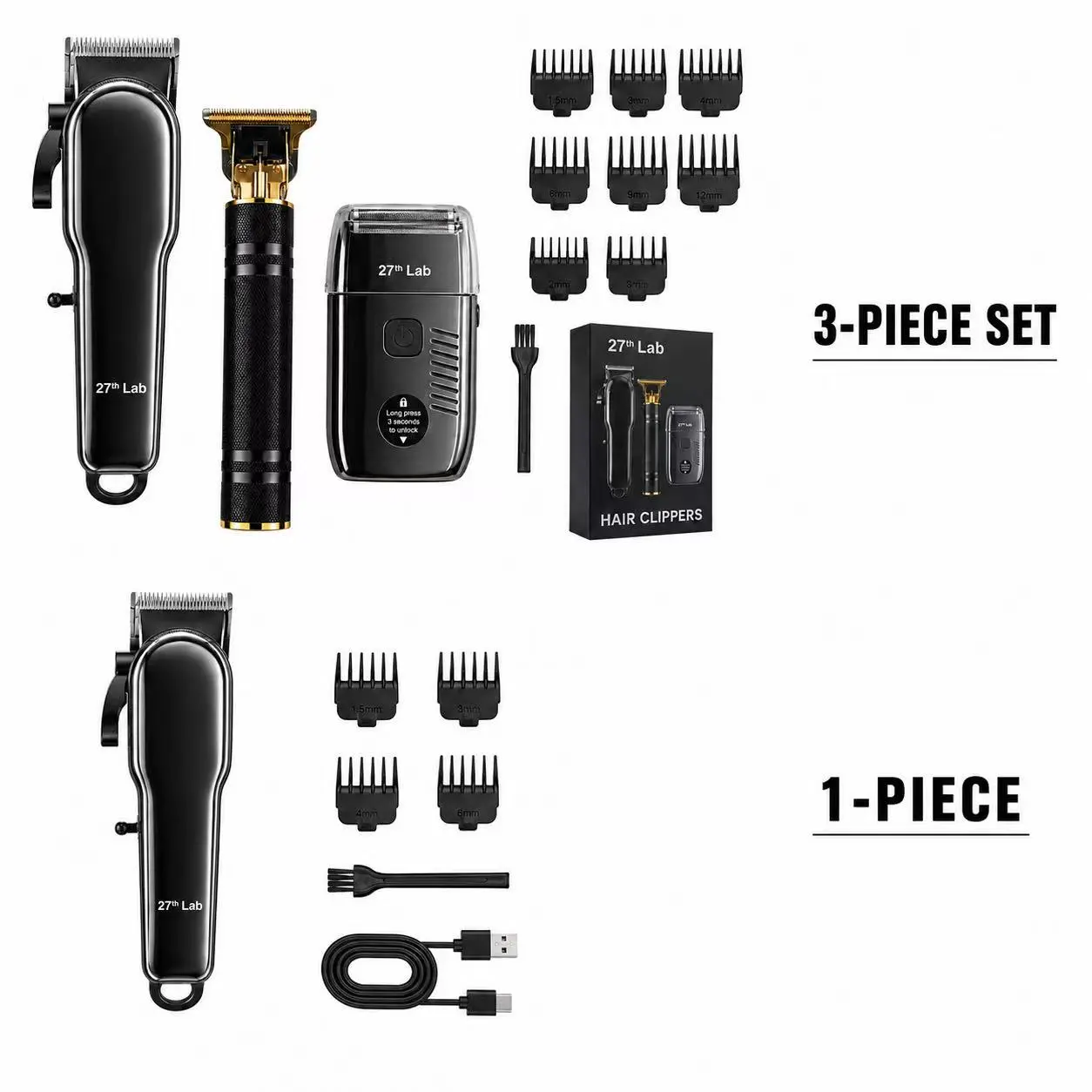Electric Shaver Set, USB Rechargeable Trimmer, Includes Limit Comb, Lightweight Portable, Ideal for Travel and Home Use, Shaver Combo, Cordless Portable Shaver Hair Clipper Kit