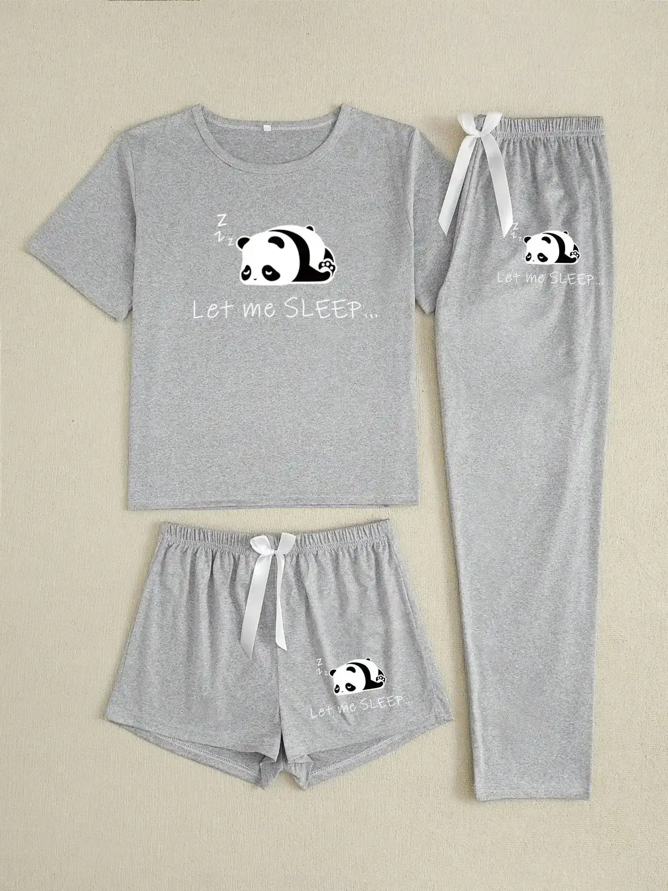 Women's Cartoon Animal Panda Print Knit Pajama Set, 3 Piece Sleepwear & Loungewear Collection, Comfortable Stylish Nightwear for Ladies, Casual Home Wear effortless classic put together oversized