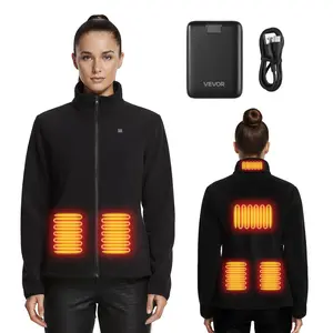 VEVOR Heated Fleece Jacket for Women, Heated Sweatshirt with 7.4V 16000mAh Rechargeable Power Bank Pack, 6 Heating Zones, 3 Temp Levels, 3h/6h/10h Warmth, for Winter Outdoor Camping, Black