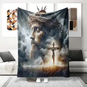 Jesus Pattern Blanket, Ultra-Soft Flannel Nap Blanket, Shawl Blanket, Small Cover Blanket, Perfect for Sofa Bed Office Travel, Flannel Throw Blanket, Soft Warm Blanket