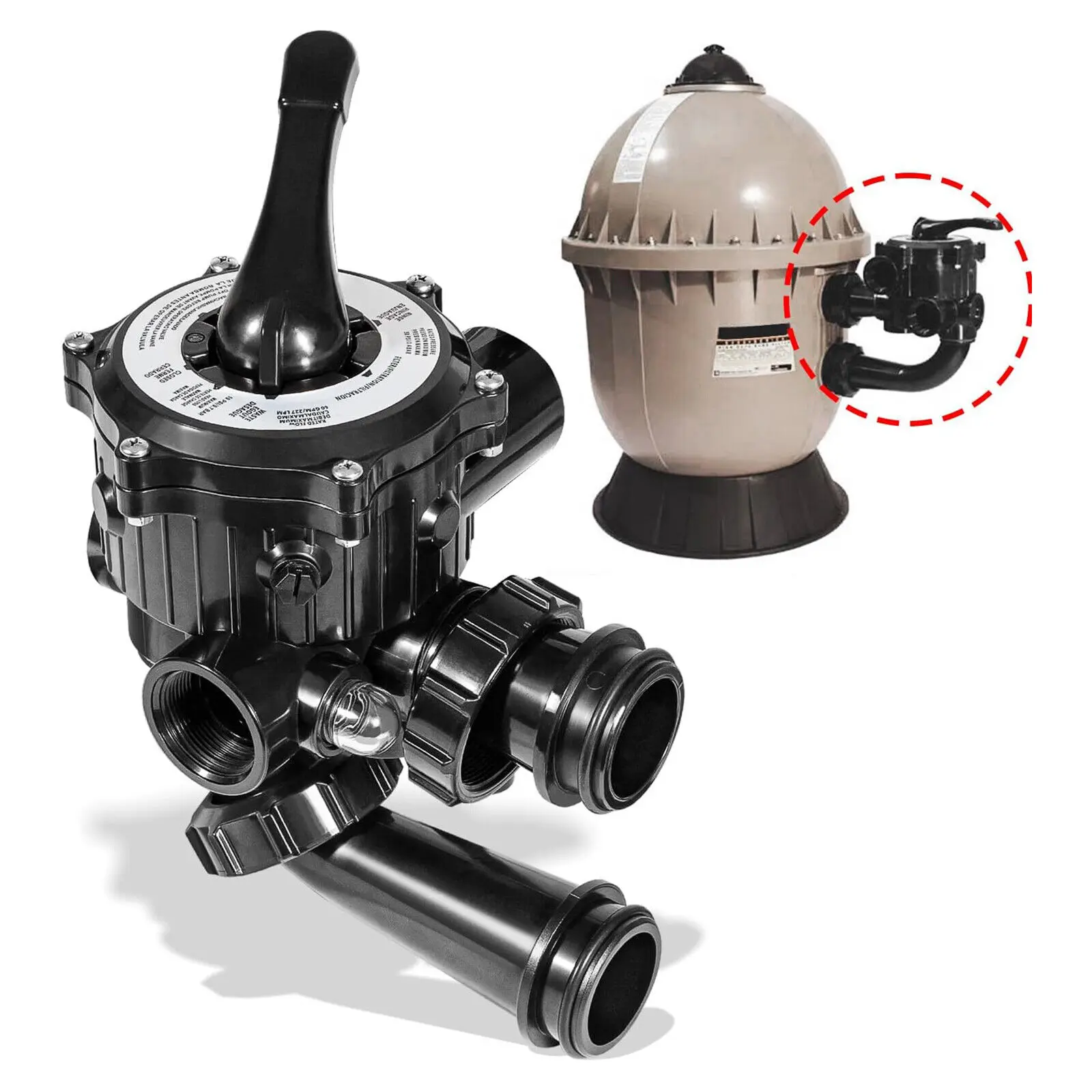 SPX0710X32 Vari-Flo Multiport Valve, 1.5" ABS Plastic Filter Control, Side Mount for Hayward S200/S240 Series Pool & Spa (Closed, Waste Functions), Backwash