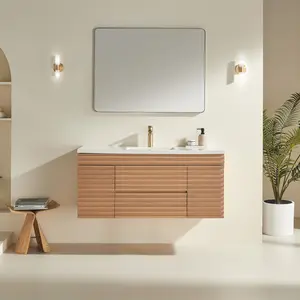 Wall Mounted Floating Bathroom Vanity with Ceramic Sink, Single Vanity with Storage Drawers & Cabinet – 30" / 36" / 48"