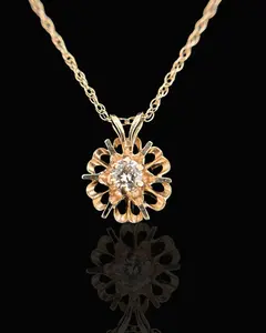 Estate 14K Solitaire Diamond Necklace VS2 - F