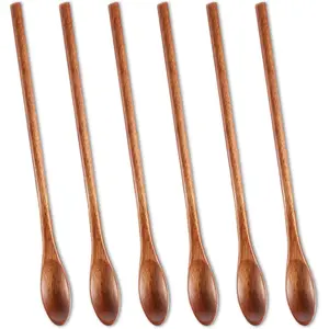 6 count Long Wooden Teaspoon, 8 Inch Wooden Teaspoons for Honey Long Handle  Coffee Spoon Honey Spoons for Jam Dessert Stirring Mixing