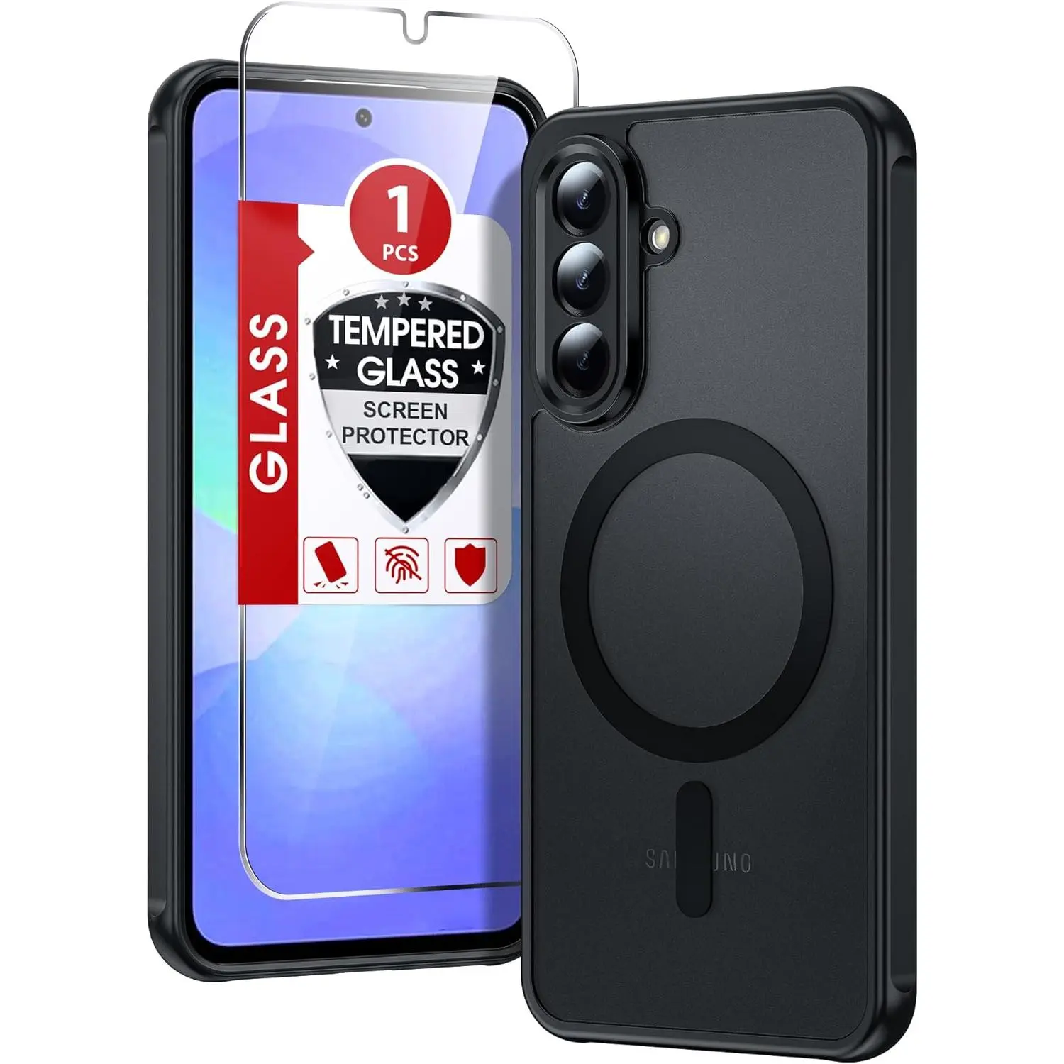 for  Galaxy A36-5G Phone Case:  A36 5G Case [Mag-Safe Fit] with Screen Protector,  A36 Case Frosted Translucent Cover Soft-Touch  para  A36 Phone Case, Black