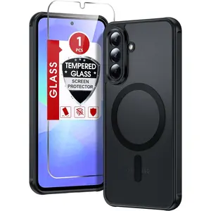 for  Galaxy A36-5G Phone Case:  A36 5G Case [Mag-Safe Fit] with Screen Protector,  A36 Case Frosted Translucent Cover Soft-Touch  para  A36 Phone Case, Black