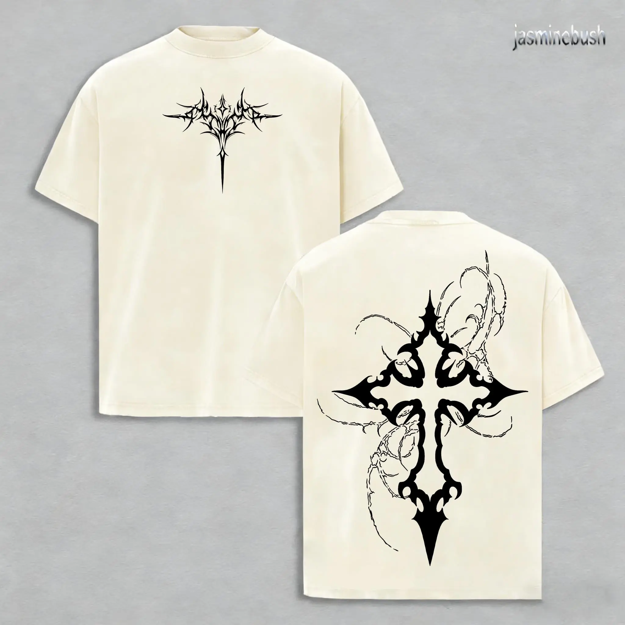 Gothic Cross Oversized T-Shirt: Dark Faith Washed Heavy Cotton Tee
