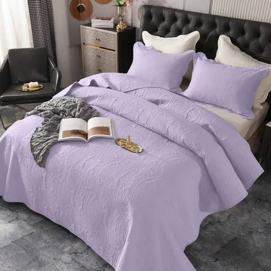 King Size Quilt Set Sage Bedspreads - Soft Bed Summer Lightweight Bedspread Comforter - Modern Style Coin Pattern Coverlet For All Season - 3 Pieces (1 Quilt, 2 Pillow Shams)Mother's Day Gift