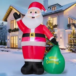 8FT Tall Christmas Inflatable Santa Outdoor Decoration for Yard, Blow Up Santa Decor Holding Gift Bags with Build-in LEDs for Xmas Party Decor Yard Outside Garden Holiday Decoration