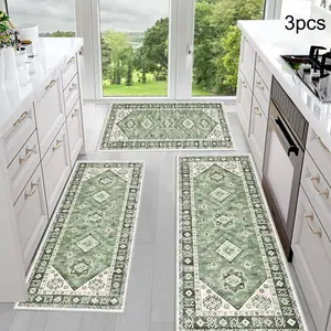 Bohemian Style Kitchen Rug Set of 3, Non-Slip Comfortable Mats, Farmhouse Chef Rugs for Kitchen Sink Laundry Room