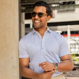 Semi-Spread Collar Polo Thin Navy Check