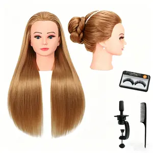 Mannequin Head with 80% Human Hair, Straight, 26"-28" Doll Head for Cosmetology & Hairdresser, Realistic Training Tool