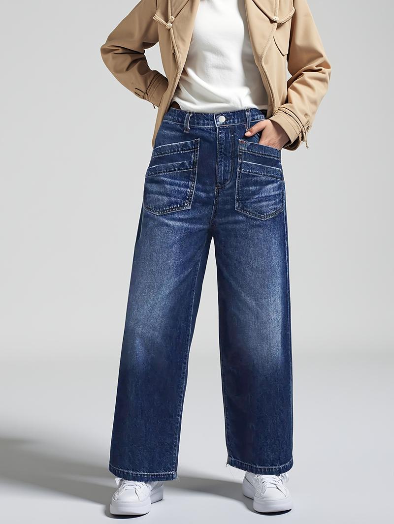 Wide Leg Stretch Jeans - Comfortable Soft and Breathable for Casual Wear Denim Womenswear with High Waist and Loose Fit