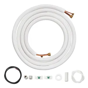 VEVOR 16FT Mini Split Line Set, 1/4" & 1/2" O.D Copper Pipes Tubing and Triple-Layer Insulation, for Air Conditioning or Heating Pump Equipment & HVAC with Rich Accessories (18ft Connection Cable)