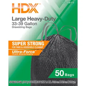 HDX 33-39-Gal. Black Heavy Duty Drawstring Trash Bags with 20% PCR (50-Count)