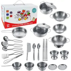 Tiny Classic Stainless Steel Kitchen Toys Cooking Utensils Set-Pretend Play Pots Pans Toy Cookware Kits  Kids Cooking Utensil Set Interactive Learning Role Play Educational Toys  Kids Mini Size
