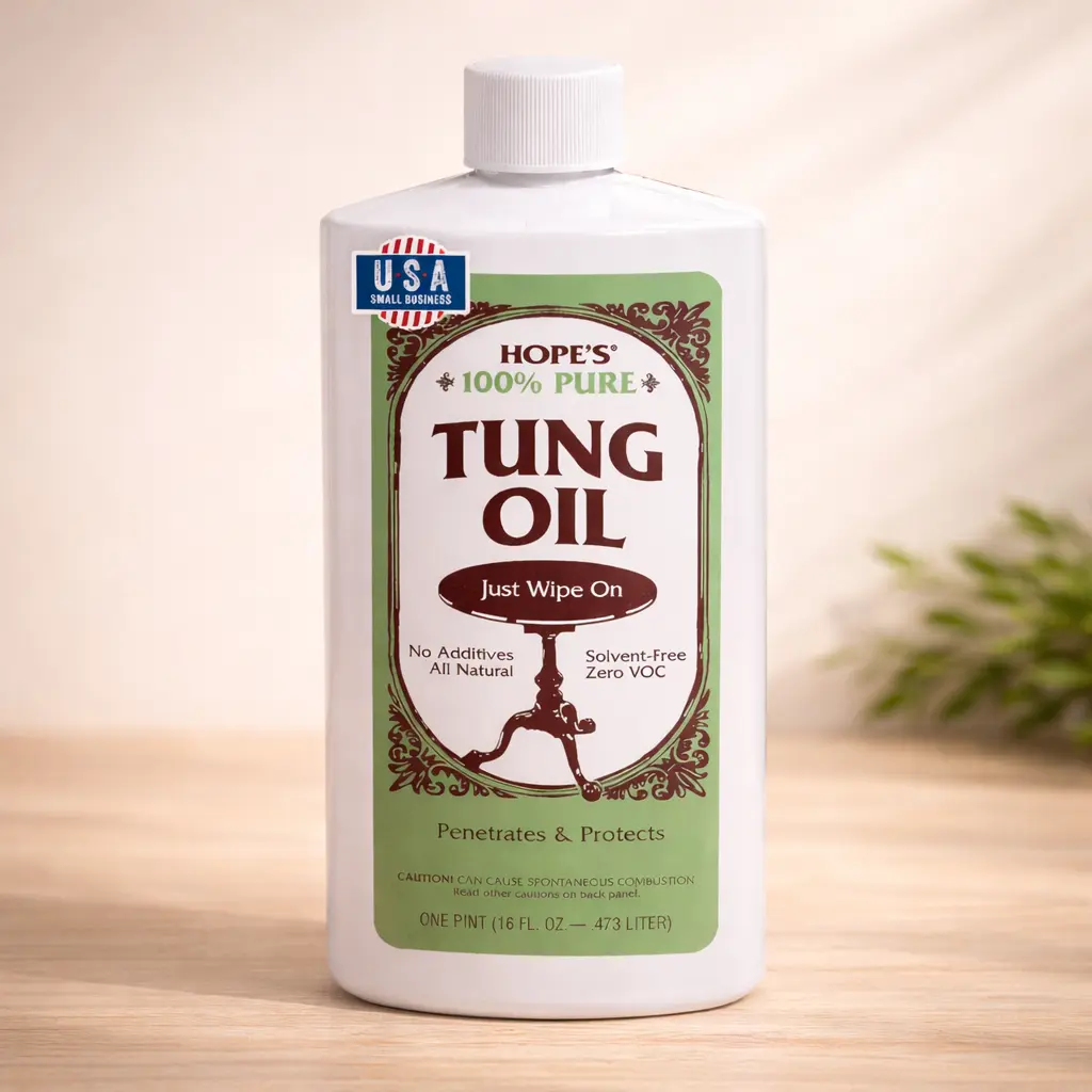 HOPE'S 100% Pure Tung Oil Wood Polish - 1 Pack (16 oz), Deep Penetrating into Fibers, Ultimate Hand-Rubbed Finish for Fine Woods