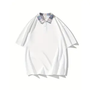 NewBdhjydb Men'S Light Gray Ice Sliky Fiber Fabric Short Sleeve Polo Shirt - Casual Summer College Style with Colorful Plaid Collar, Button-Up, and Ribbed Cuffs, Casual Summer Wear|   Plaid Collar Shirt|   Ice Sliky Fiber Fabric