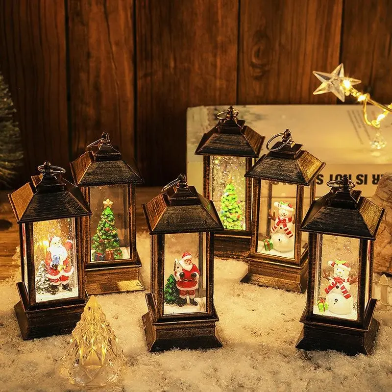 Glowing Illuminated Snow Effect Figurine with LED Light Up, Festive Christmas Gift Decorations, Santa Claus, Snowman, Tree, Phone Booth, Oil Lamp, Bar Table Ornament