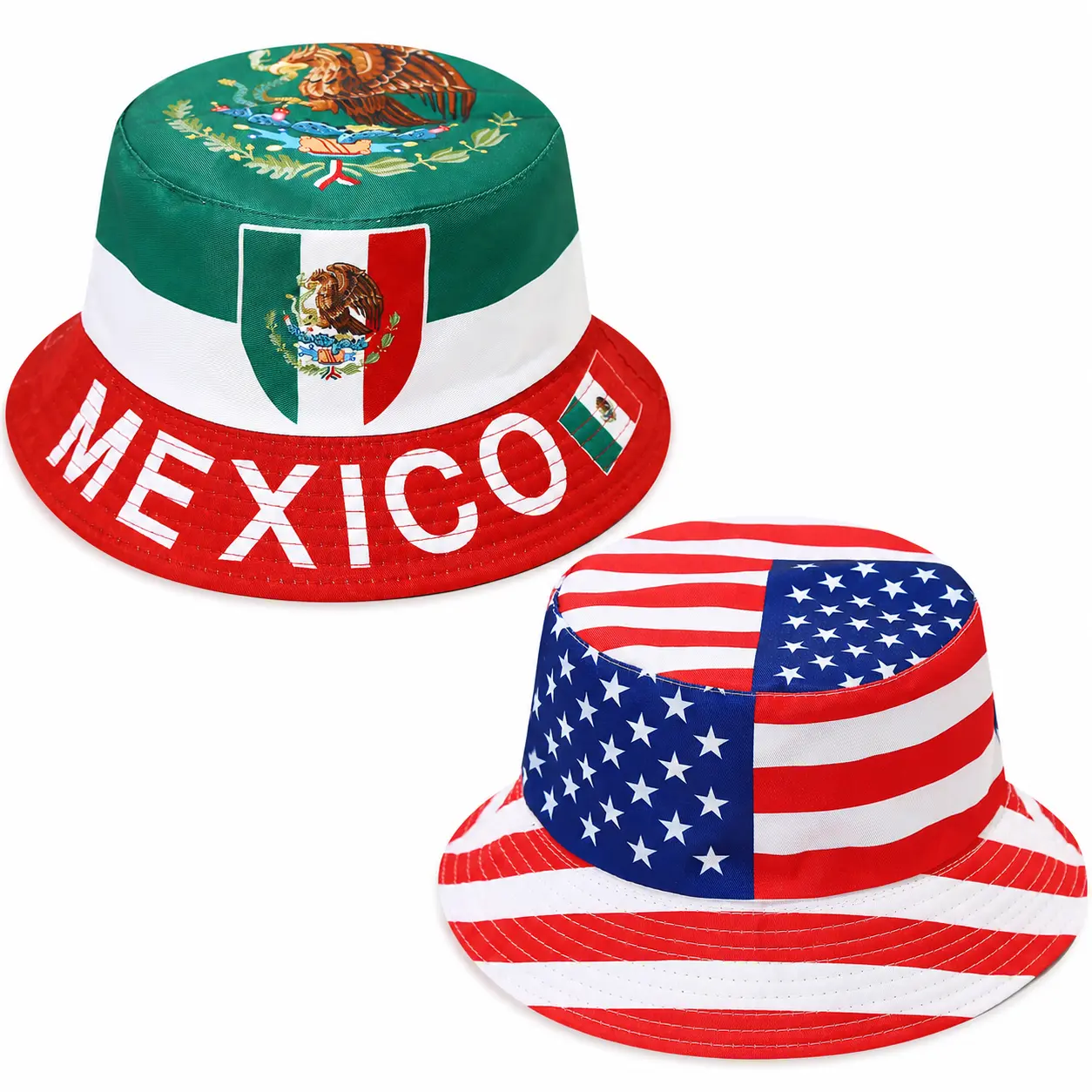 Unisex American Flag Fashion Hats - Lightweight Breathable Polyester Casual Outdoor Bucket Hat for Sun Protection, Mexican Pride, Fishing & One Size Fit