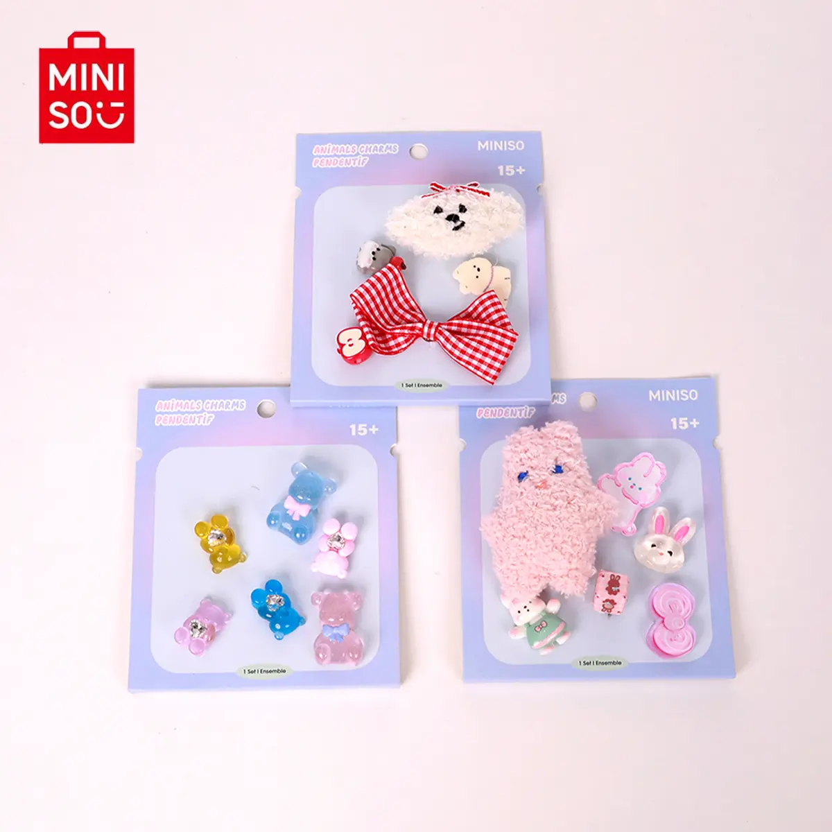 Miniso Cute Animal Collectibles, Resin & Glass Charms for Bags Featuring Pandas & Bunnies, Accessory Set for Hole Totes, Bag Charm Set, Friend Gifts, Bees, Animal Faces, Decorative Charm