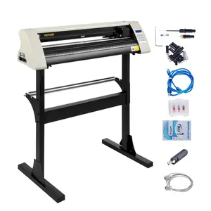 VEVOR Vinyl Cutter Machine, 28 Inch Paper Feed Cutting Plotter Bundle, Adjustable Force & Speed Vinyl Printer, LCD Display Windows Compatible Sign Making kit w/Signmaster, Sturdy Stand, 3Blades, White