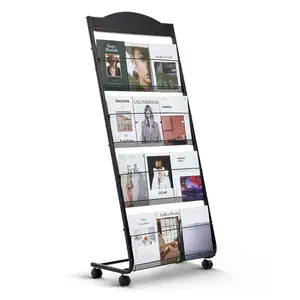 VEVOR Brochure Display Rack, 4-Tier Magazine Literature Display Stand with Wheels, Movable Floor Standing Magazine Rack, Heavy Duty Newspaper Catalog Holders for Shop Exhibitions Office Craft Fairs
