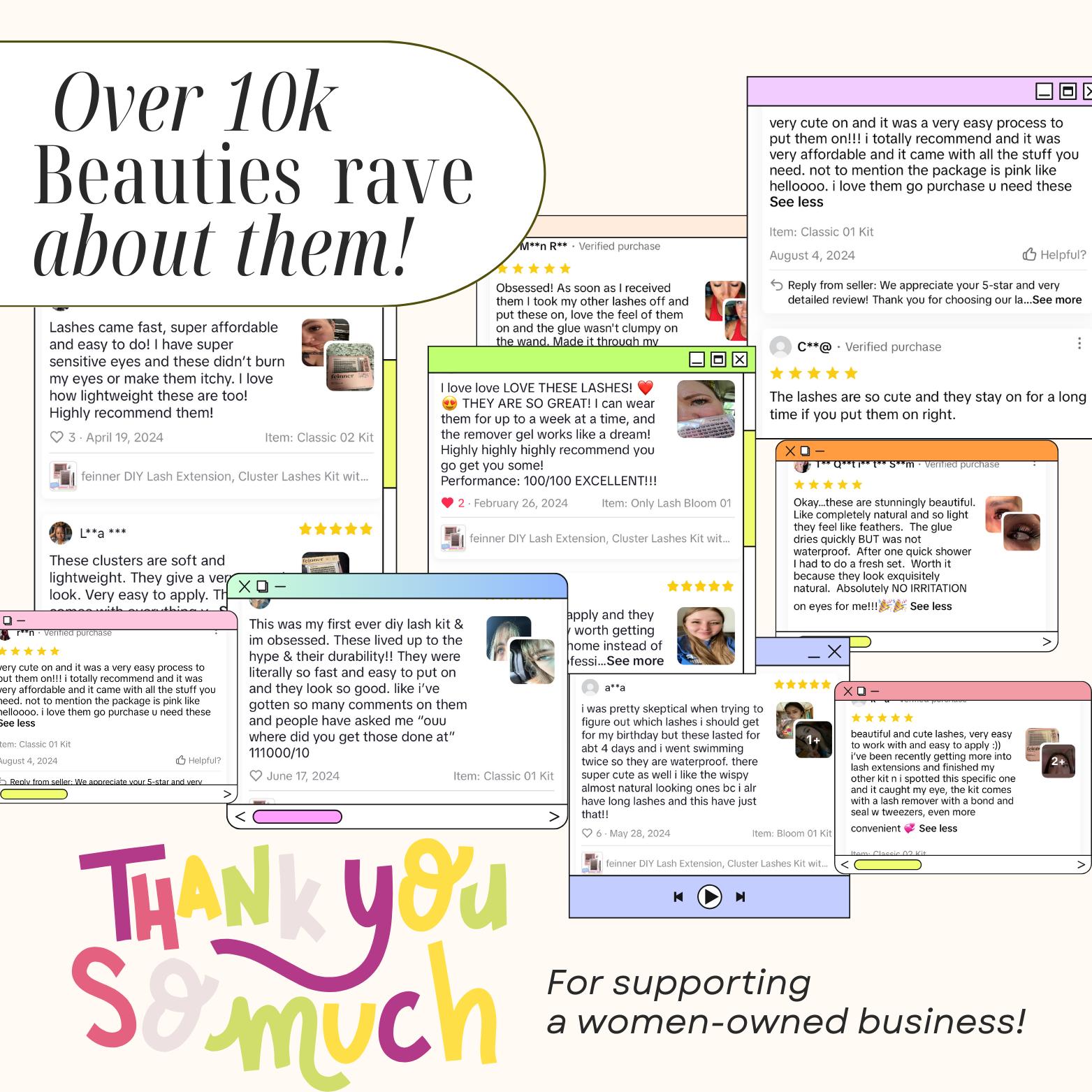 Feinner DIY Lash Cluster Kit Invisible Soft Band Long Lasting Waterproof Bond Seal Remover Natural Eyelashes for Salon Quality at Home Must-Have Cluster Pure Clean Look