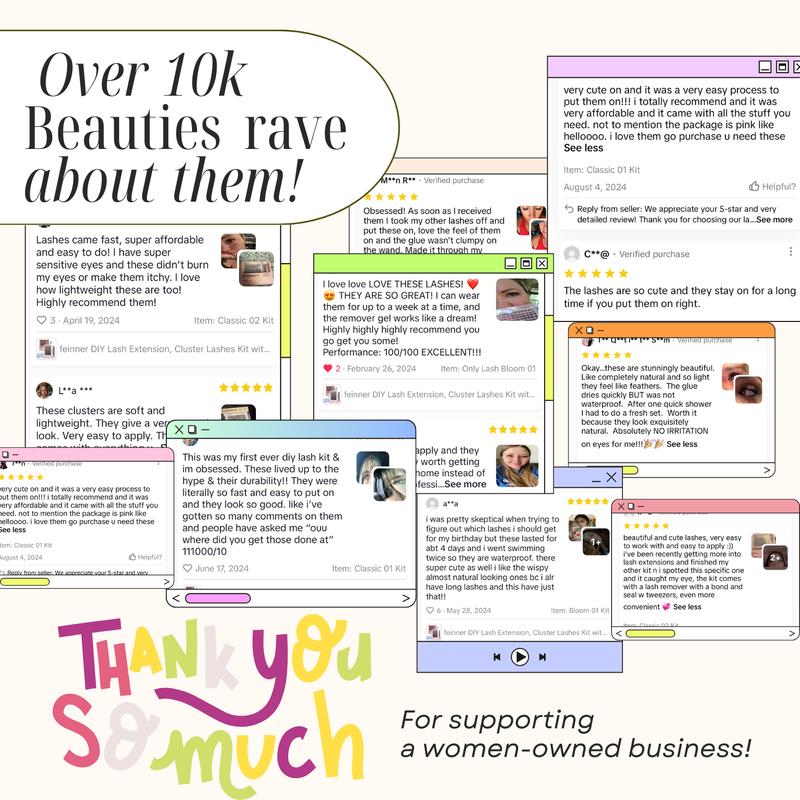 Feinner DIY Lash Cluster Kit Invisible Soft Band Long Lasting Waterproof Bond Seal Remover Natural Eyelashes for Salon Quality at Home Must-Have Cluster Pure Clean Look