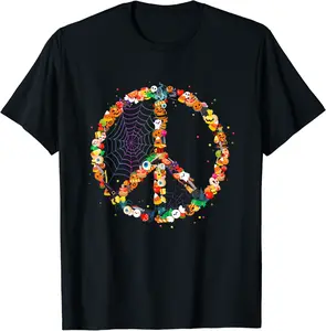 Halloween Candy Hippie Peace Sign Spider Web Costume T-Shirt - Yoandymira Shop 50B09C8QBSSP