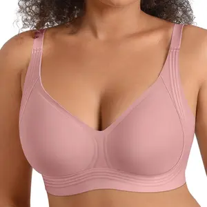 FeelinGirl Jelly Bras for Women Comfort Push Up Deep-V Wireless Bralettes Seamless Flexible Full Coverage No Underwire T-shirt Bra
