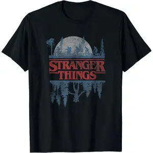 Stranger Things Blue Gradient Shadow Upside Down Logo T-Shirt Graphic Tees Men Funny Cotton shirt Retro casual cute Short sleeve Valentine's Day Christmas gift