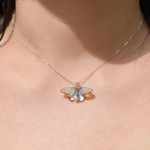 Iridescent Moonlight Butterfly Gold Boho Style Necklace Ultimate Ethereal Fairy Vibe Chef’s Kiss for Dates Vacays Everyday & French Girl Fits. Perfect Whimsical Romantic Exquisite Jewelry Gift for Girlfriends & BFFs.