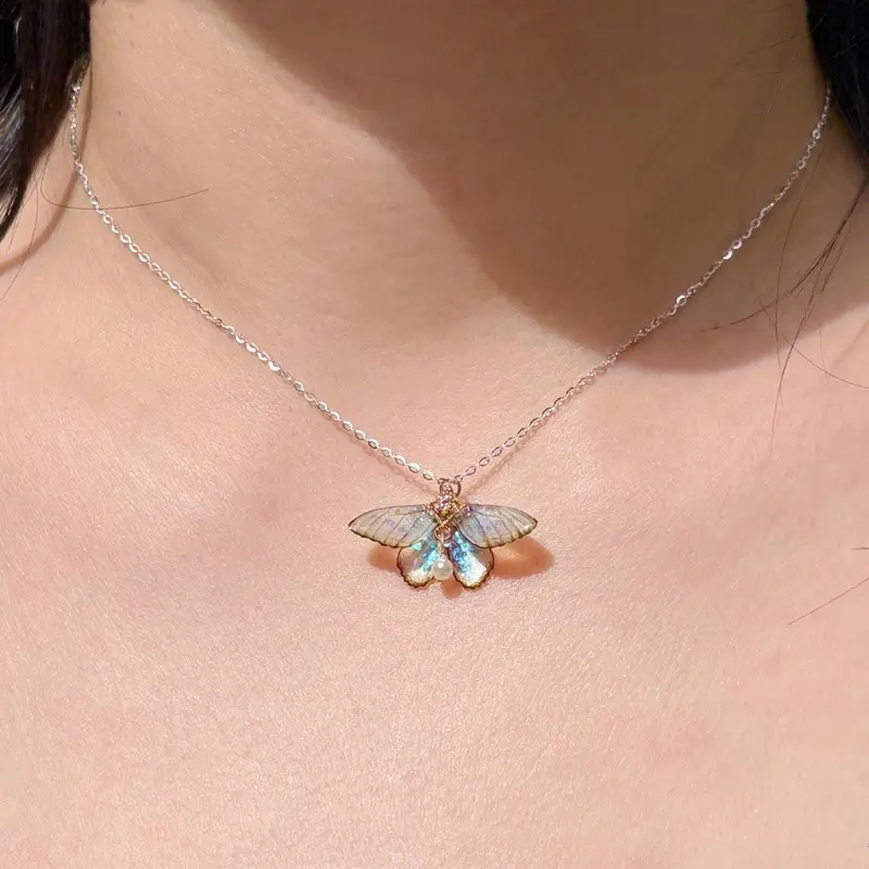 Iridescent Moonlight Butterfly Gold Boho Style Necklace Ultimate Ethereal Fairy Vibe Chef’s Kiss for Dates Vacays Everyday & French Girl Fits. Perfect Whimsical Romantic Exquisite Jewelry Gift for Girlfriends & BFFs.