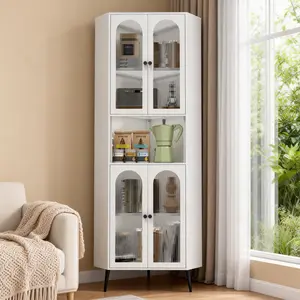73'' Corner Cabinet, Metal Storage Cabinet with Doors and Adjustable Shelves, Corner Organizer Stylish Space-Saving Storage for Entryway, Bathroom,Bedroom,Dining Room, Living Room, Office(White)