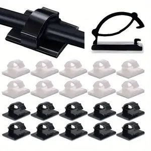20pcs Self-Adhesive Cable Clips - Durable Plastic Wire Management Organizer - Multi-Functional Wire Clips for Desk, Home, Office, Car - Wall Mount Cable Holders for PC, Laptop, TV, Utility Hooks Work Organizer