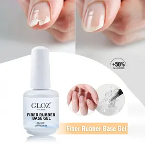 GLOZ Fiber Rubber Base Gel Nail Polish | Repair Broken Nails & Nail Strengthener | Transparent Building Gel Base Coat | Soak Off UV LED Curing 15ml For Salon & Home Use