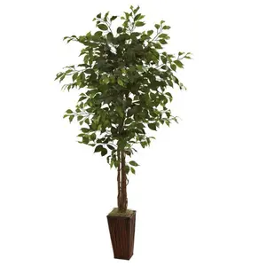 Nearly Natural  6 ft. Ficus Tree with Bamboo Planter