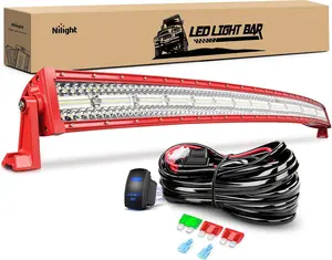 Nilight LED Light Bar 50Inch Triple Row Spot Flood Combo Lights Red Shell with Wiring Harness Off-Road Truck SUV ATV UTV road light dealsforyoudays