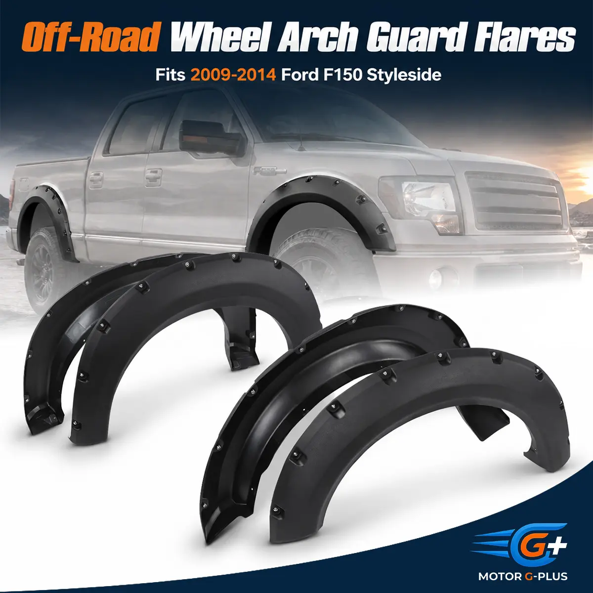 MOTOR GPLUS-4PC Black Pocket Rivet-Style Fender Flare Wheel Protectors, Automotive Car Exterior Accessories for 2009-2014 Ford F150 Trucks (Father's Day Gift), Protector
